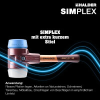 SIMPLEX-Schonhammer, TPE-soft / Superplastik; mit Tempergussgehäuse und hochwertigem extra kurzen Holzstiel | D=80 mm / Stielausführung=extra kurz | 3017.082