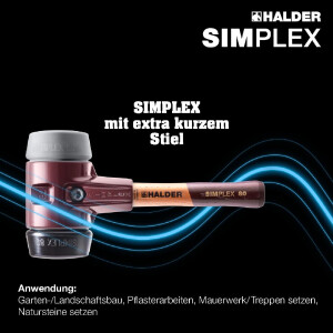 SIMPLEX-Schonhammer, TPE-mid / Gummikomposition; mit Tempergussgehäuse und hochwertigem extra kurzen Holzstiel | D=80 mm / Stielausführung=extra kurz | 3023.082