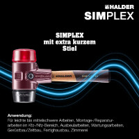SIMPLEX-Schonhammer, Gummikomposition / Plastik; mit Tempergussgehäuse und hochwertigem extra kurzen Holzstiel | D=60 mm / Stielausführung=extra kurz | 3026.062