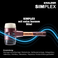 SIMPLEX-Schonhammer, Gummikomposition / Nylon; mit Tempergussgehäuse und hochwertigem extra kurzen Holzstiel | D=80 mm / Stielausführung=extra kurz | 3028.082