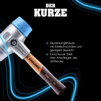 SIMPLEX-Schonhammer, TPE-soft / TPE-mid; mit Aluminiumgehäuse und hochwertigem extra kurzen Holzstiel | D=60 mm / Stielausführung=extra kurz | 3113.062