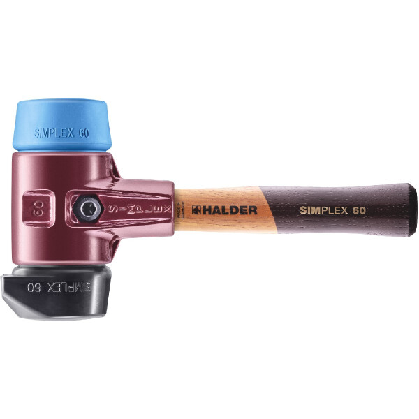 SIMPLEX-Schonhammer, Gummikomposition, mit Standfuß / TPE-soft; mit Tempergussgehäuse und hochwertigem extra kurzen Holzstiel | D=60 mm / Stielausführung=extra kurz | 3012.262