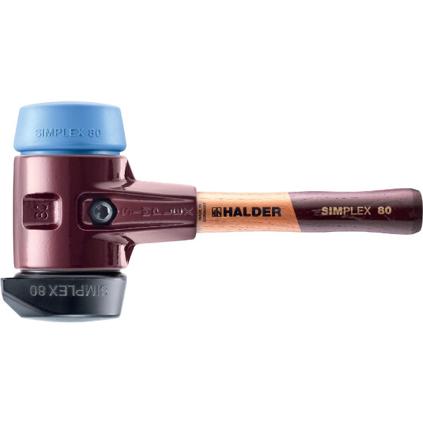SIMPLEX-Schonhammer, Gummikomposition, mit Standfuß / TPE-soft; mit Tempergussgehäuse und hochwertigem extra kurzen Holzstiel | D=80 mm / Stielausführung=extra kurz | 3012.282