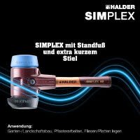 SIMPLEX-Schonhammer, Gummikomposition, mit Standfuß / TPE-soft; mit Tempergussgehäuse und hochwertigem extra kurzen Holzstiel | D=80 mm / Stielausführung=extra kurz | 3012.282