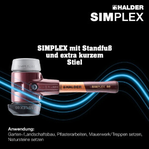 SIMPLEX-Schonhammer, Gummikomposition, mit Standfuß / TPE-mid; mit Tempergussgehäuse und hochwertigem extra kurzen Holzstiel | D=60 mm / Stielausführung=extra kurz | 3023.262