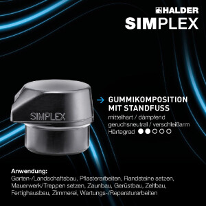 SIMPLEX-Schonhammer, Gummikomposition, mit Standfuß / TPE-mid; mit Tempergussgehäuse und hochwertigem extra kurzen Holzstiel | D=60 mm / Stielausführung=extra kurz | 3023.262