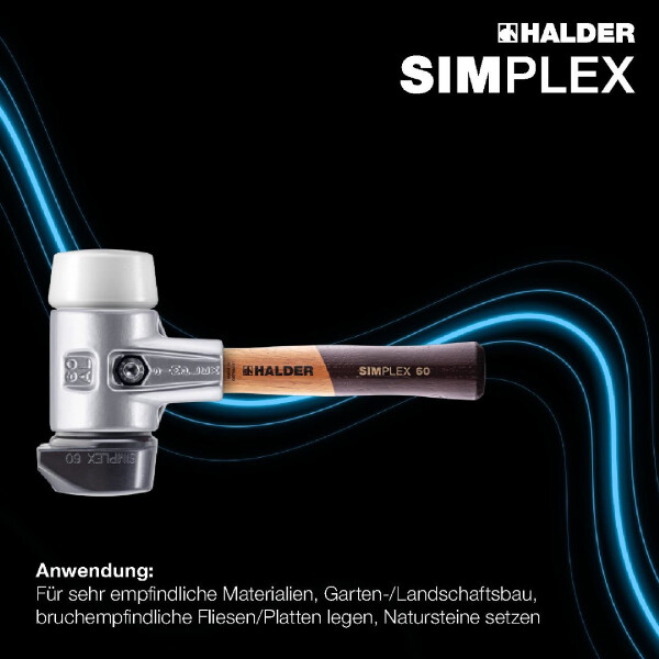 SIMPLEX-Schonhammer, Gummikomposition mit Standfuß / Superplastik; mit Aluminiumgehäuse und hochwertigem extra kurzen Holzstiel | D=60 mm | 3127.262