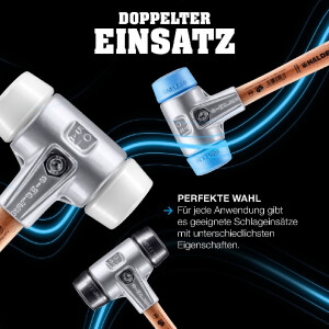 SIMPLEX-Schonhammer, Gummikomposition mit Standfuß / Superplastik; mit Aluminiumgehäuse und hochwertigem extra kurzen Holzstiel | D=60 mm | 3127.262