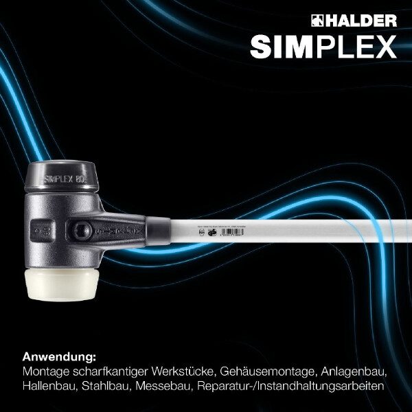 SIMPLEX-Vorschlaghammer, Gummikomposition / Nylon; mit verstärktem Tempergussgehäuse und Fiberglasstiel | D=80 mm | 3728.081