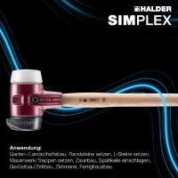 SIMPLEX-Vorschlaghammer, Gummikomposition, mit Standfuß / Superplastik; mit Tempergussgehäuse und Hickorystiel | D=60 mm | 3027.261