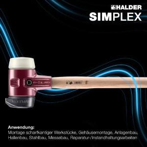 SIMPLEX-Vorschlaghammer, Gummikomposition, mit Standfuß / Nylon; mit Tempergussgehäuse und Hickorystiel | D=60 mm | 3028.261