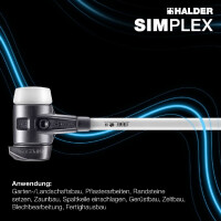 SIMPLEX-Vorschlaghammer, Gummikomposition mit Standfuß / Superplastik; mit verstärktem Tempergussgehäuse und Fiberglasstiel | D=80 mm | 3727.281