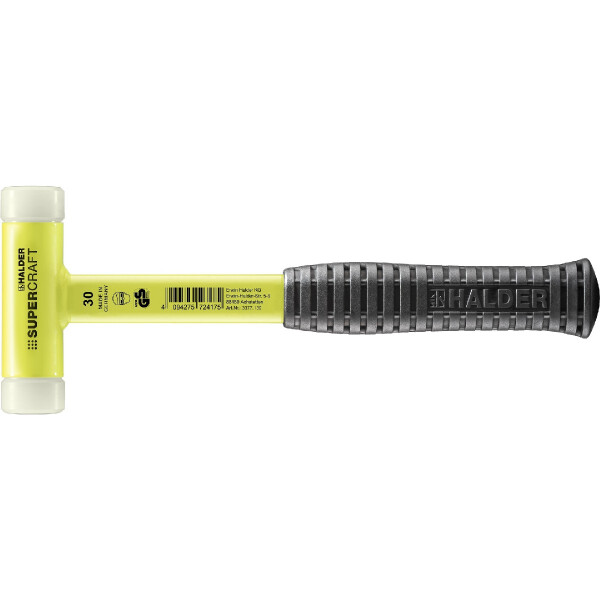 SUPERCRAFT-Schonhammer, mit bruchsicherem Stahlrohrstiel, gelb-fluoreszierend beschichtet und ergonomisch geformtem, rutschsicherem Griff | D=30 mm | 3377.130