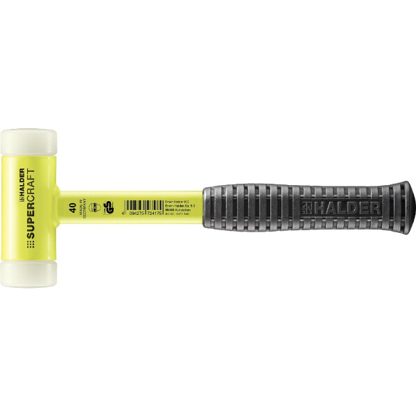SUPERCRAFT-Schonhammer, mit bruchsicherem Stahlrohrstiel, gelb-fluoreszierend beschichtet und ergonomisch geformtem, rutschsicherem Griff | D=40 mm | 3377.140