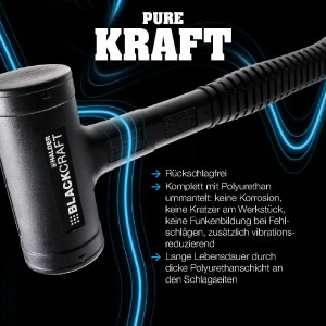 BLACKCRAFT-Schonhammer, mit bruchsicherem Stahlrohrstiel, PUR ummantelt und ergonomisch geformtem, rutschsicherem Griff | D=50 mm | 3379.050