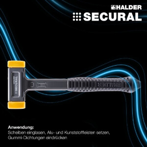 SECURAL plus-Schonhammer, Kopf und Stiel bruchsicher aus einem Stück Stahl, Schlageinsätze rechteckig, mit speziellem Griffende | l=30 mm / b=40 mm | 3380.140