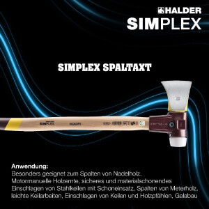 SIMPLEX-Spaltaxt, mit schlanker Form, mit Tempergussgehäuse und Hickorystiel | D=50 mm | 3007.750