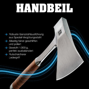 Handbeil, mit Ledergriff, inkl. hochwertiger...