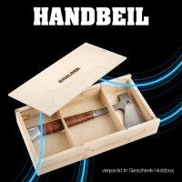 Handbeil, mit Ledergriff, inkl. hochwertiger Ledergürteltasche als Schneidschutz; in attraktiver Geschenk-Holzbox | 3555s001