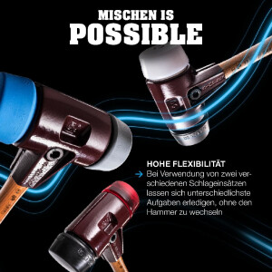 SIMPLEX-Schonhammer, Gummikomposition / Weichmetall-Hackeinsatz; mit Tempergussgehäuse und hochwertigem Holzstiel | D=30 mm | 3029.039