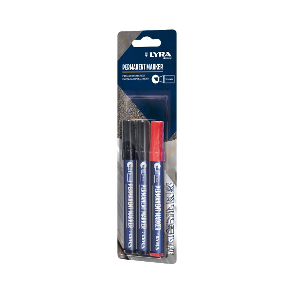 LYRA Permanentmarker mit Keilspitze medium 2-6mm 3 Stk BLS  2 schwarz/1 rot