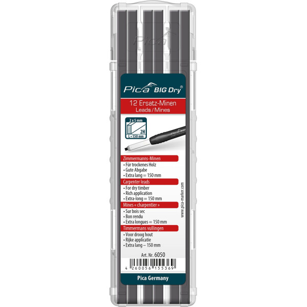 Pica 6050  BIG Dry Ersatzminen, Zimmermanns-Minen Graphit 2H