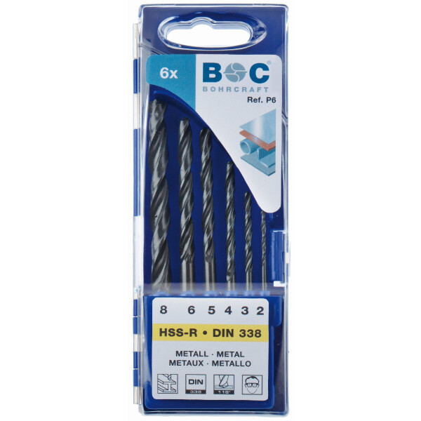 Bohrcraft Spiralbohrer kurz P6 HSS-R DIN 338 // 2 - 8 mm /6-tlg.