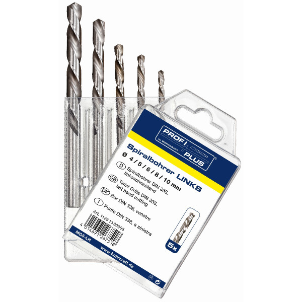 Bohrcraft Spiralbohrer kurz MG5-LH P-PLUS LINKS // 4-5-6-8-10/5-tlg.