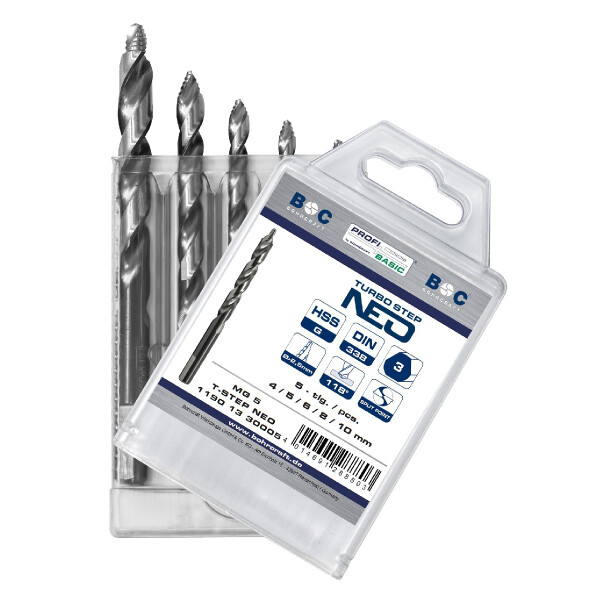 Bohrcraft Spiralbohrer kurz MG5 TURBO STEP NEO HSS-G DIN 338 // 5-tlg.