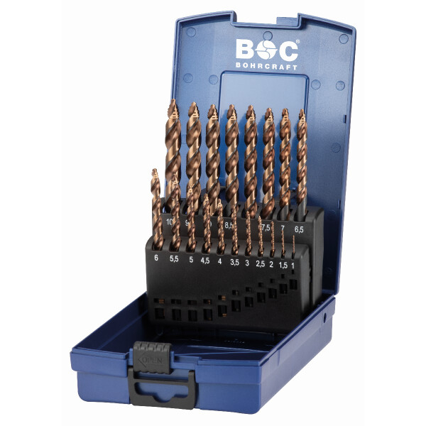 Bohrcraft Spiralbohrer kurz KE10 T-STEP INOX HSSE DIN 338 // 19-tlg. P-PLUS