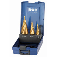 Bohrcraft Stufenbohrer Spiralnut STB3-KS TiN HSS-TiN Stufenb. Spiral/1-2A-3A/3-tlg.