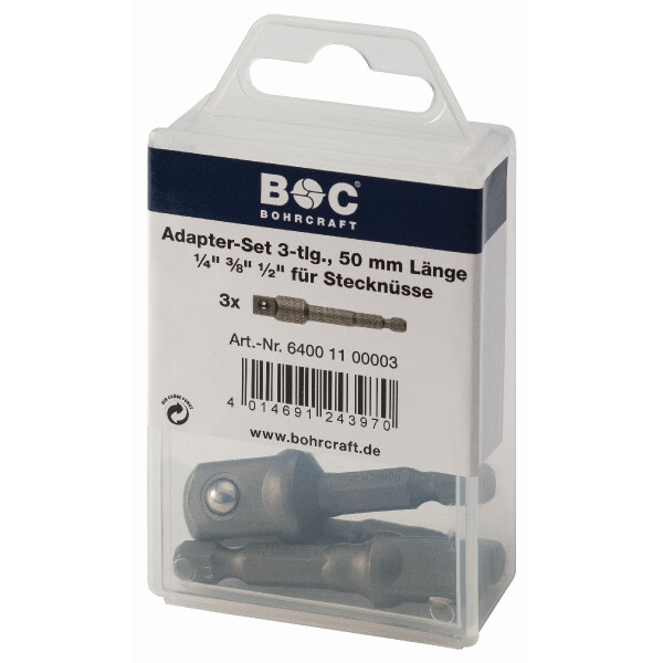 Bohrcraft Sortimente A3 //Adapter 3-tlg. 1/4"/ 3/8"/ 1/2" in BC SB-Pack
