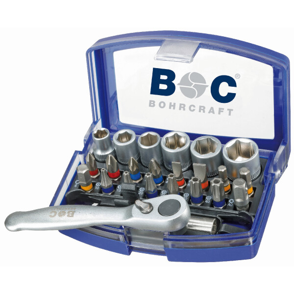 Bohrcraft Sortimente PB24 Knarre+Bits 1/4"//24-tlg.inkl.div.Nüsse+Adap.