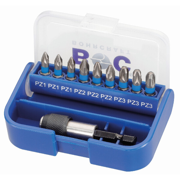 Bohrcraft Sortimente PB10-Pz blau Bits 1/4"//Pz1/2/3+Halter / 10-tlg.