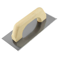 MONDELIN Glättekelle mit Holzgriff 0,6 mm Stark Dreieck 6X6 mm 280 x 120 mm