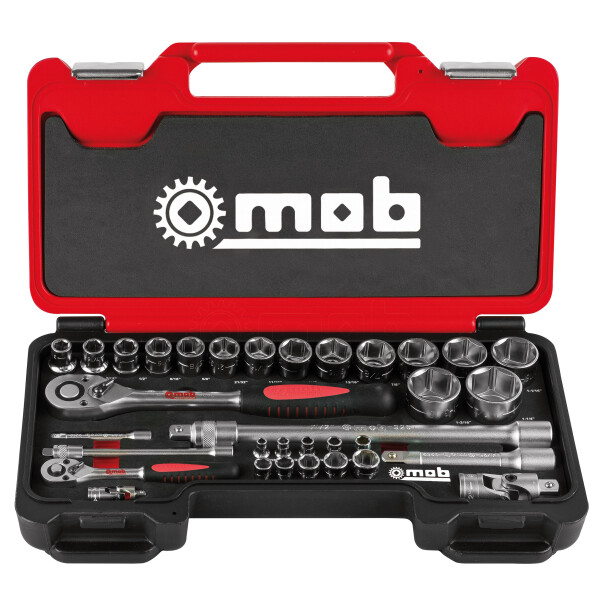 MOB Fusion Box Steckschlusselsatz Zollmaße 33-teilig 1 / 4+1 / 2 Zoll 6 Kant Hebelumschaltknarre