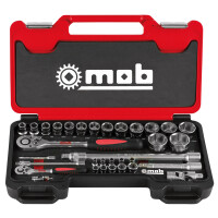 MOB Fusion Box Steckschlusselsatz Zollmaße 33-teilig 1 / 4+1 / 2 Zoll 6 Kant Hebelumschaltknarre