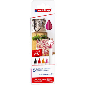 edding 4-4600-5999  4600 Textilstift 5er-Set sortiert warm
