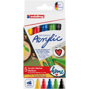 edding 4-5100-5  5100 Acrylmarker medium 5er-Set sortiert basic