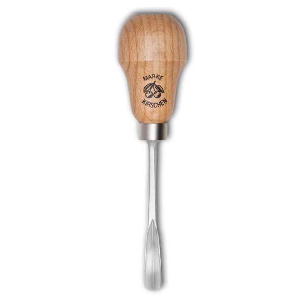 Kirschen 5643002 Kerbschnitzbeitel mit Rotbuchenheft, 2 mm Stich 39, gekröpft, V-förmige Schneide, Birnenform
