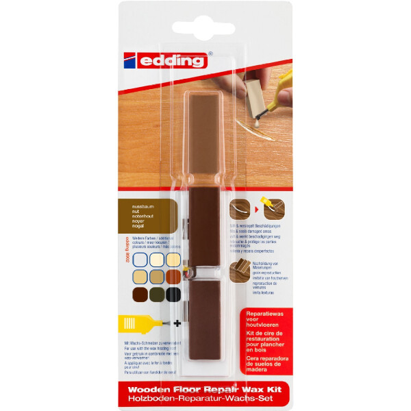 edding 4-8902-1-4602  8902 Holzboden-Reparatur-Wachs-Set 3er-Blister nussbaum