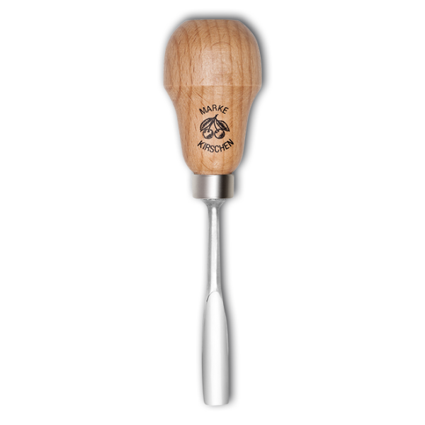 Kirschen 5631010 Kerbschnitzbeitel mit Rotbuchenheft, 10 mm Stich 10, gekröpft, tiefe Höhlung, Birnenform