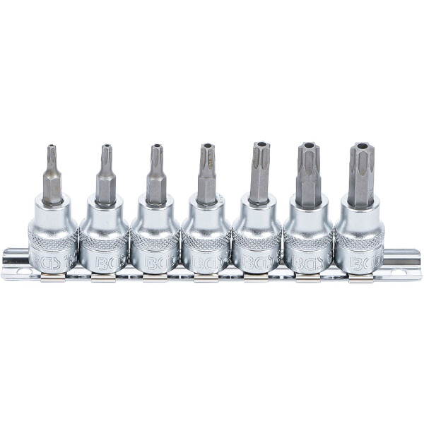 Bit-Einsatz-Satz | Antrieb Innenvierkant 10 mm (3/8") | T-Profil (für Torx) mit Bohrung T15 - T50 | 7-tlg.