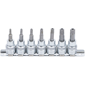 Bit-Einsatz-Satz | Antrieb Innenvierkant 10 mm (3/8") | T-Profil (für Torx) mit Bohrung T15 - T50 | 7-tlg.