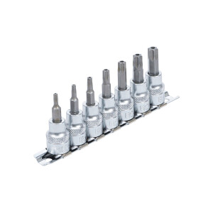 Bit-Einsatz-Satz | Antrieb Innenvierkant 10 mm (3/8") | T-Profil (für Torx) mit Bohrung T15 - T50 | 7-tlg.