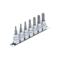 Bit-Einsatz-Satz | Antrieb Innenvierkant 10 mm (3/8") | T-Profil (für Torx) mit Bohrung T15 - T50 | 7-tlg.