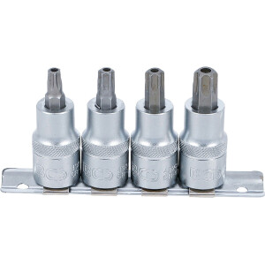Bit-Einsatz-Satz | Antrieb Innenvierkant 12,5 mm (1/2") | T-Profil (für Torx) mit Bohrung T40 - T55 | 4-tlg.