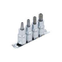 Bit-Einsatz-Satz | Antrieb Innenvierkant 12,5 mm (1/2") | T-Profil (für Torx) mit Bohrung T40 - T55 | 4-tlg.