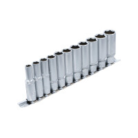 Steckschlüssel-Einsatz-Satz Sechskant, tief | Antrieb Innenvierkant 10 mm (3/8") | SW 8 - 19 mm | 11-tlg.