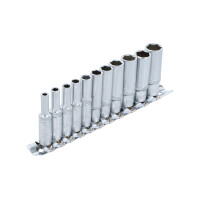 Steckschlüssel-Einsatz-Satz Sechskant, tief | Antrieb Innenvierkant 6,3 mm (1/4") | SW 4 - 13 mm | 11-tlg.